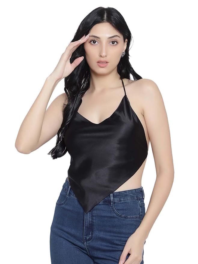 pilku Women's Satin Cowl Neck Top, Sleeveless-picture-41