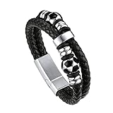 Bandmax Men's Soccer Bracelet Genuine Braided Leather Football Bangle Wristband Bracelets for Men Sp