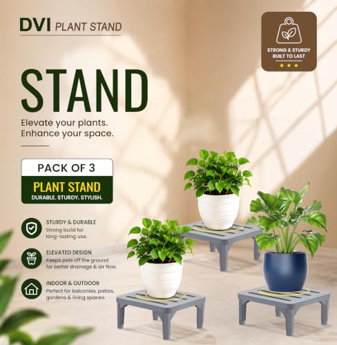 Image of DVI Heavy Duty Grey Plant Stand | Pack of 3 | Strong, Durable, Rust-Proof | Supports Up to 200 Kg | Indoor & Outdoor Use | Pot Stand for Big Size Plants | All Weather Resistant Pot Stand