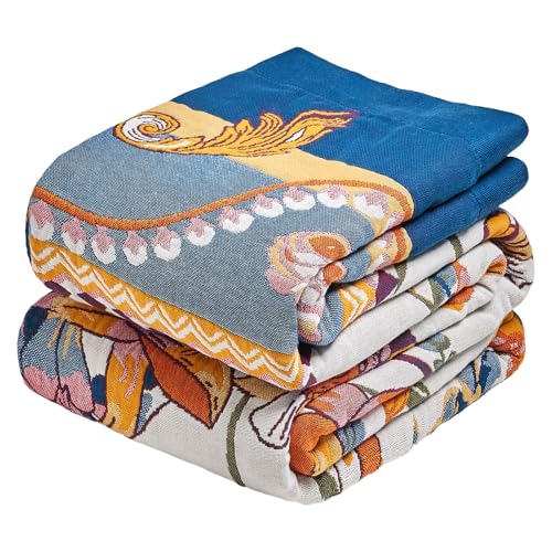 Image of MSGKV Boho Throw Blanket 50 inchx60 inch Fall Cotton Victoria Floral Blanket