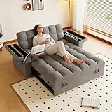 KEIKI 65' Convertible Loveseat Pull Out Bed with 5-Position Adjustable Back, Built-in USB Table Board & Storage Armrests, Modern Velvet Sofa Bed for Home Office or Guest Room Use
