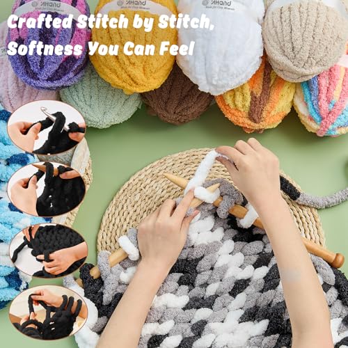 Image of Inhand Chunky Chenille Yarn for Hand Knitting, Thick Bulky Blanket Yarn for Crocheting,Soft Fluffy Yarn for Crochet Gifts & Crafts for Women /Beginners, 8 Pack (29.5 yds /8.4 oz Each), Black & LightGray