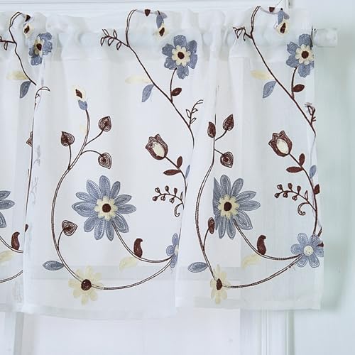 Visillo de cocina moderno KnSam de poliéster bordado con motivos botánicos 3