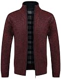 Pinkpum Cardigans Homme Automne Hiver Veste en Maille Ouvrez-Front Zipp Gilet avec Poche Gilet Veste en Maille pour Homme avec Col Droit Bordeaux Rouge L