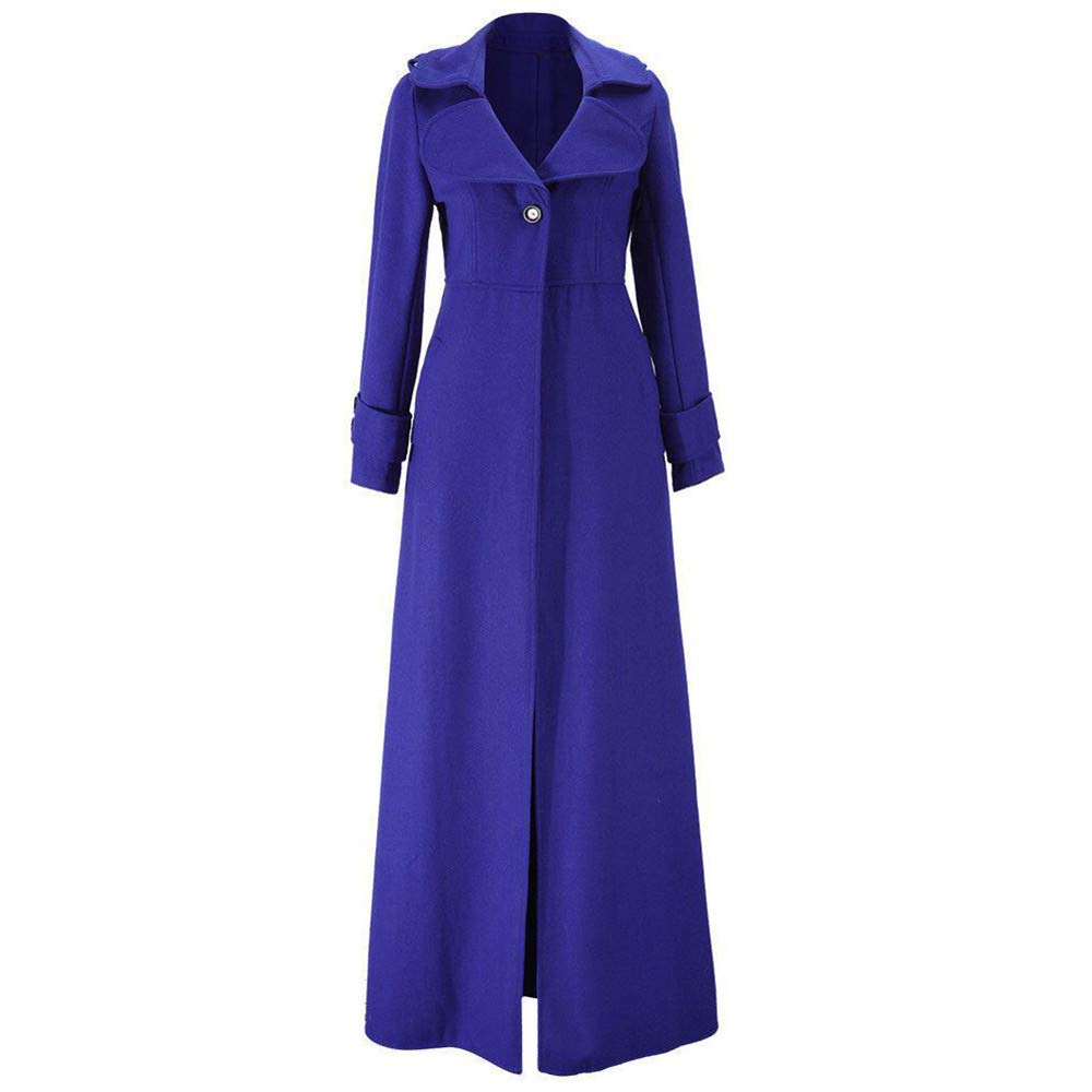 Ekrfxh Women's Dark Blue Winter Button Lapel Slim Maxi Coat Trench Jacket Parka Outwear Wool Overcoat
