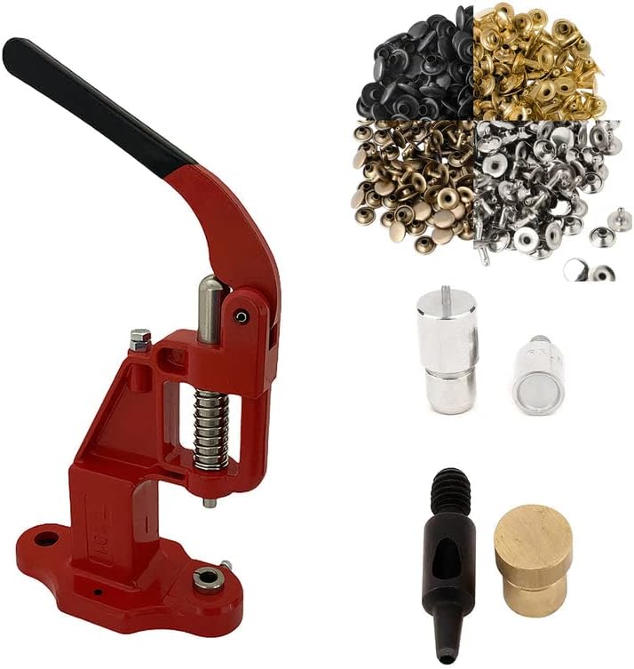 Miniatura 8 de Kit de remaches de 0.354in (1000 juegos) con máquina de prensa manual, troqueles y perforador. Remaches de cuero, cierre de tuerca de metal de tapa