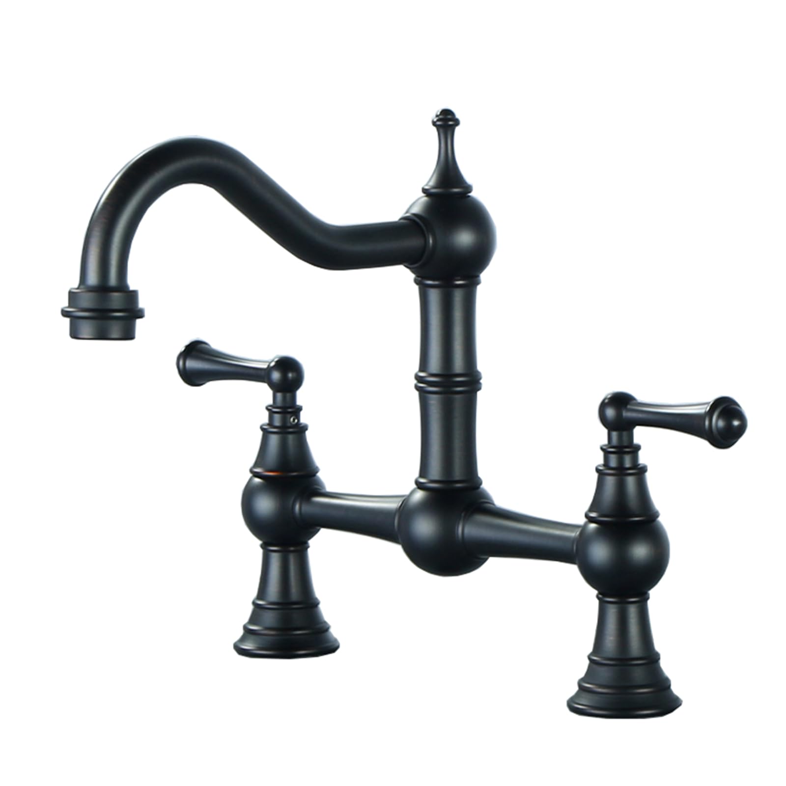 Robinet cuisine rotatif noir double trou pour grand évier