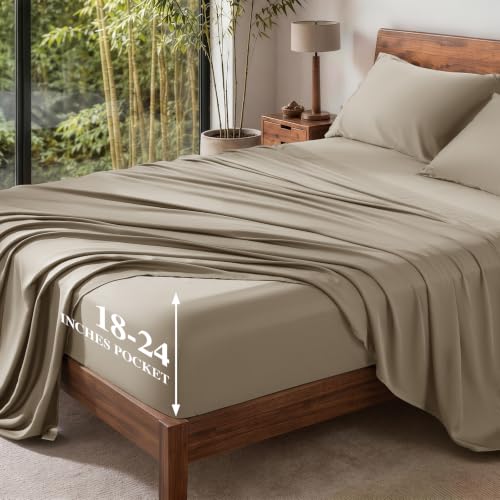 Image of 100% Organically Grown Bamboo Viscose Queen Sheet Set with Pockets on Side