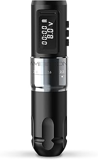 Ambition MARS-U Wireless Tattoo Machine with Adjustable Stroke - Rotary Tattoo Gun Cartridge Pen 1800mAh Power with Coreless Motor Digital LED Display for Professional Tattoo Artist