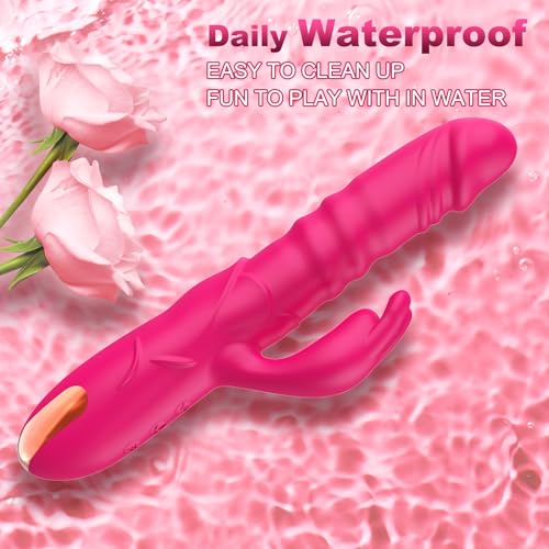 Image of Thrusting Rabbit Vibrator Sex Toys for Women, G Spot Clitoral Vibrator Dildos Waterproof & Rechargeable Realistic Silicone Vibrator with 3 Thrusting & 10 Vibrating Modes, Rose Adult Toy