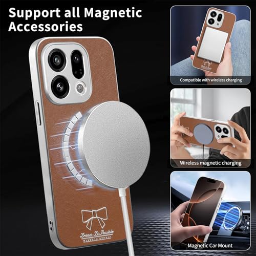 Image of for Oppo Find X9 5G Magnetic Case Butterfly Bow Pattern PU Leather + TPU + PC Shockproof Phone Cover - Brown
