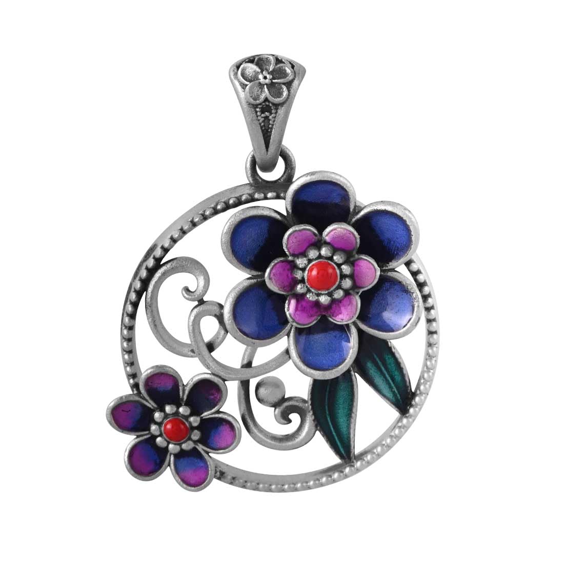 Rihi By P.C.Chandra Blue Oxidised Silver Flower Pendant For Women & Girls-image-1