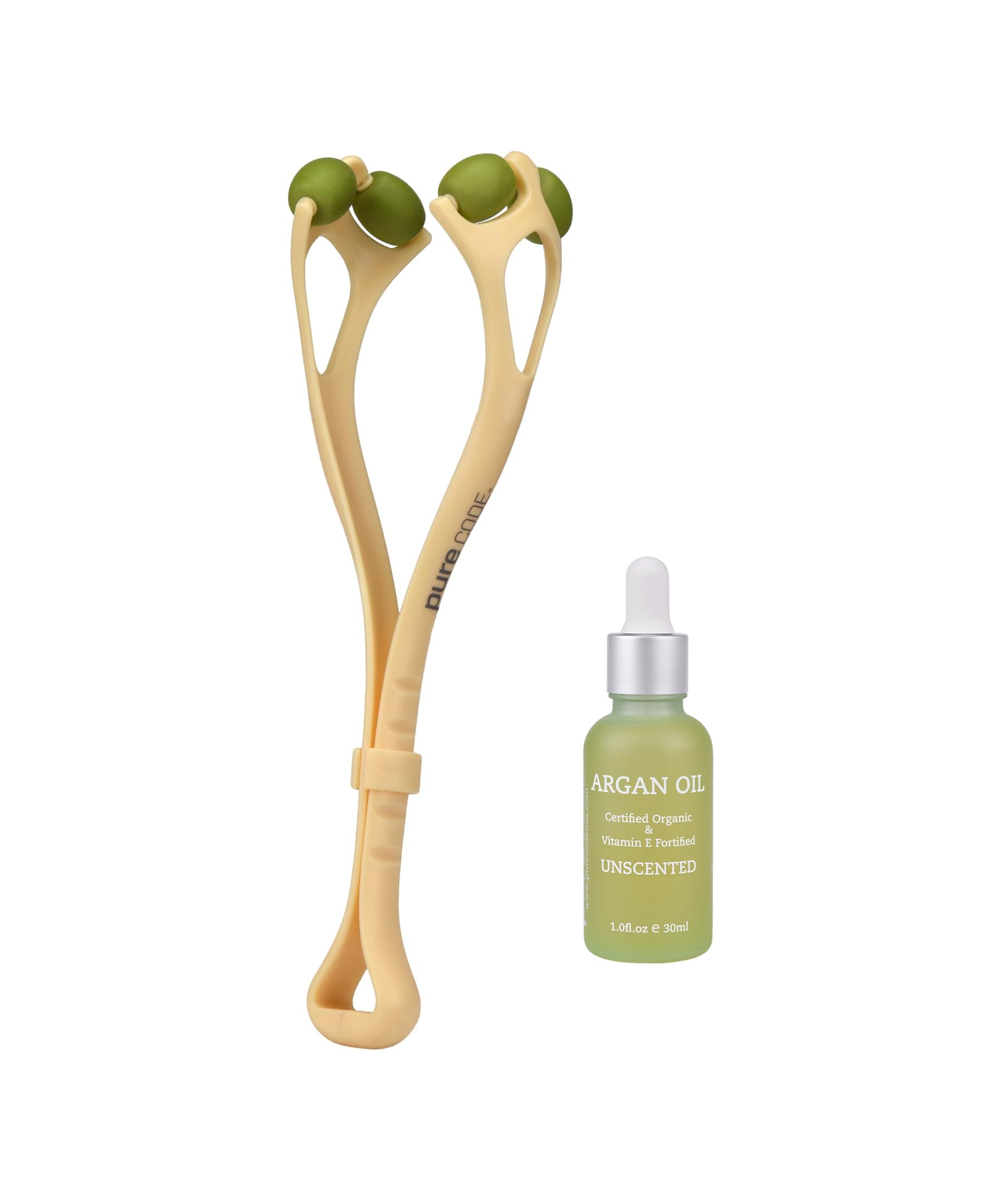 Vitasculpt Rejuvenating Bundle Set - Face Roller Argan Oil for Gentle Facial Massage Skin Care - Use Derma