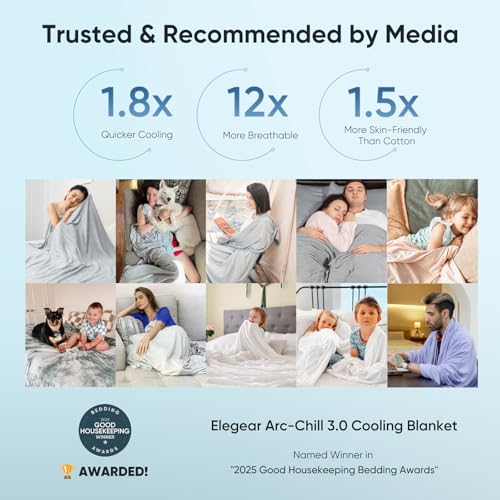 Image of Elegear Revolutionary Cooling Blanket, Absorbs Heat to Keep Body Cool for Night Sweats, Double Sided Arc-Chill3.0 Cooling Fiber Q-Max>0.5, Lightweight Summer Cold Blankets for Sleeping 90 inch x 108 inch