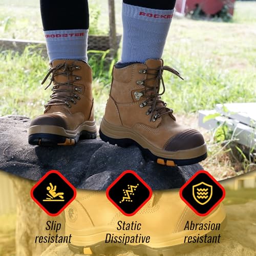 Image of ROCKROOSTER Work Boots for Men,7 inch,Steel Toe,Side Zipper, Oiled Leather Shoes,Static Control,Breathable,Quick Dry(AK232Z-245Z)