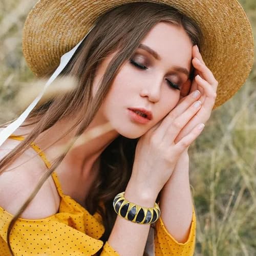 HIIXHC Acrylic Chunky Bangles Bracelets for Women Resin Gold Stretch Bracelets for Women Gift Jewelry3