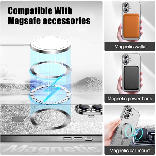 Image of Misscase for iPhone 17 Case Compatible with MagSafe,Built-in Camera Lens Protector Full Protection Soft TPU Anti-Scratch Anti-Fingerprint Magnetic Glitter Slim Case Cover 6.3 inch Silver