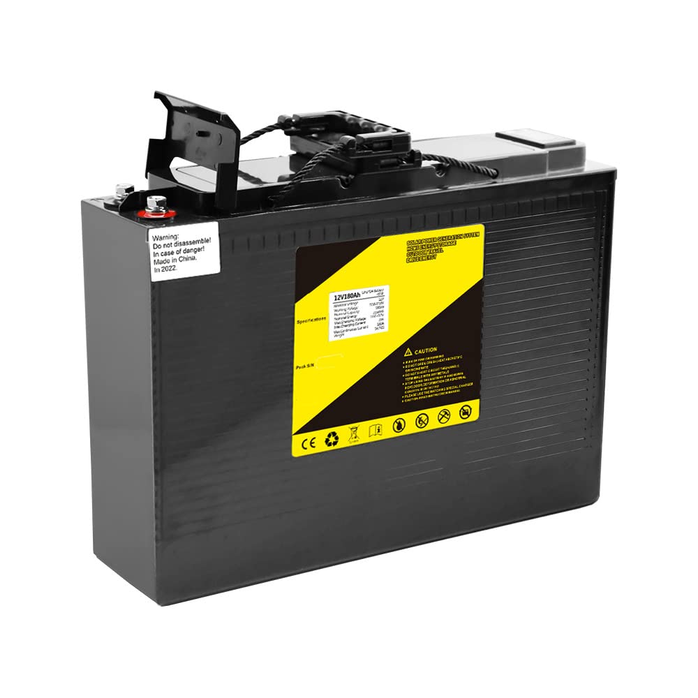 Batería LiFePO4 de 12V y 180Ah, BMS Incorporado de 2160Wh, portátil y de Peso Ligero con 2 Asas para Equipo electrónico, batería de Repuesto para Motor