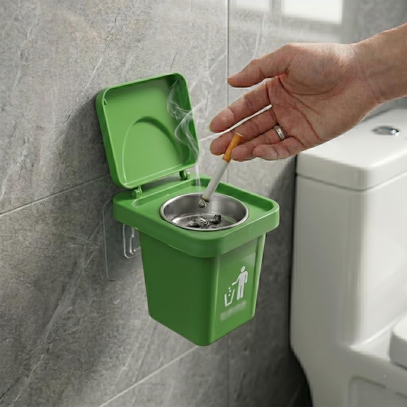 Image of NYRWANA Dustbin Windproof Ashtray | Rustproof, Easy-to-Clean Ash Holder for Smokers | Elegant Indoor Outdoor Ash Tray for Patio, Home, Office, Bar & Garden Use (Green)
