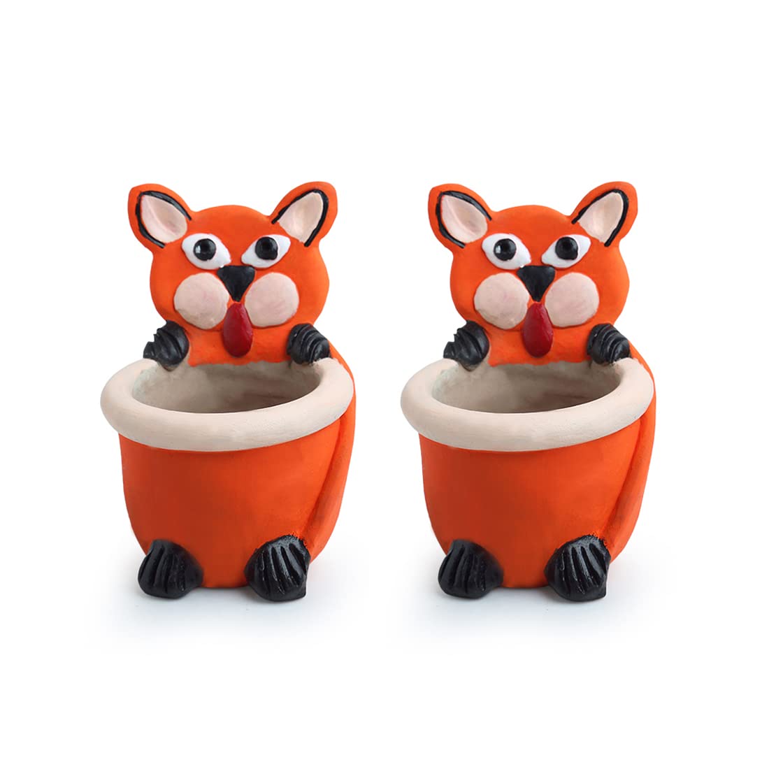 Fiesty Fox Terracotta Planters - Handmade Set of 2 -2