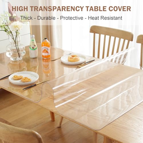 Image of LovePads Clear Table Cover Protector, 46 x 96 Inch 2mm Thick Plastic Table Cover, Table Protector for Dining Room Table, Waterproof Dresser Cover Top for Kitchen, Coffee, Writing Desk