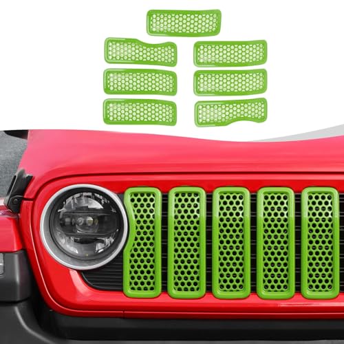 Image of Front Grill Insert Mesh Grille Inserts Cover Kit 7Pcs Compatible with 2024-2025+ Jeep Wrangler JL JLU & Gladiator JT Exterior Accessories (Green)