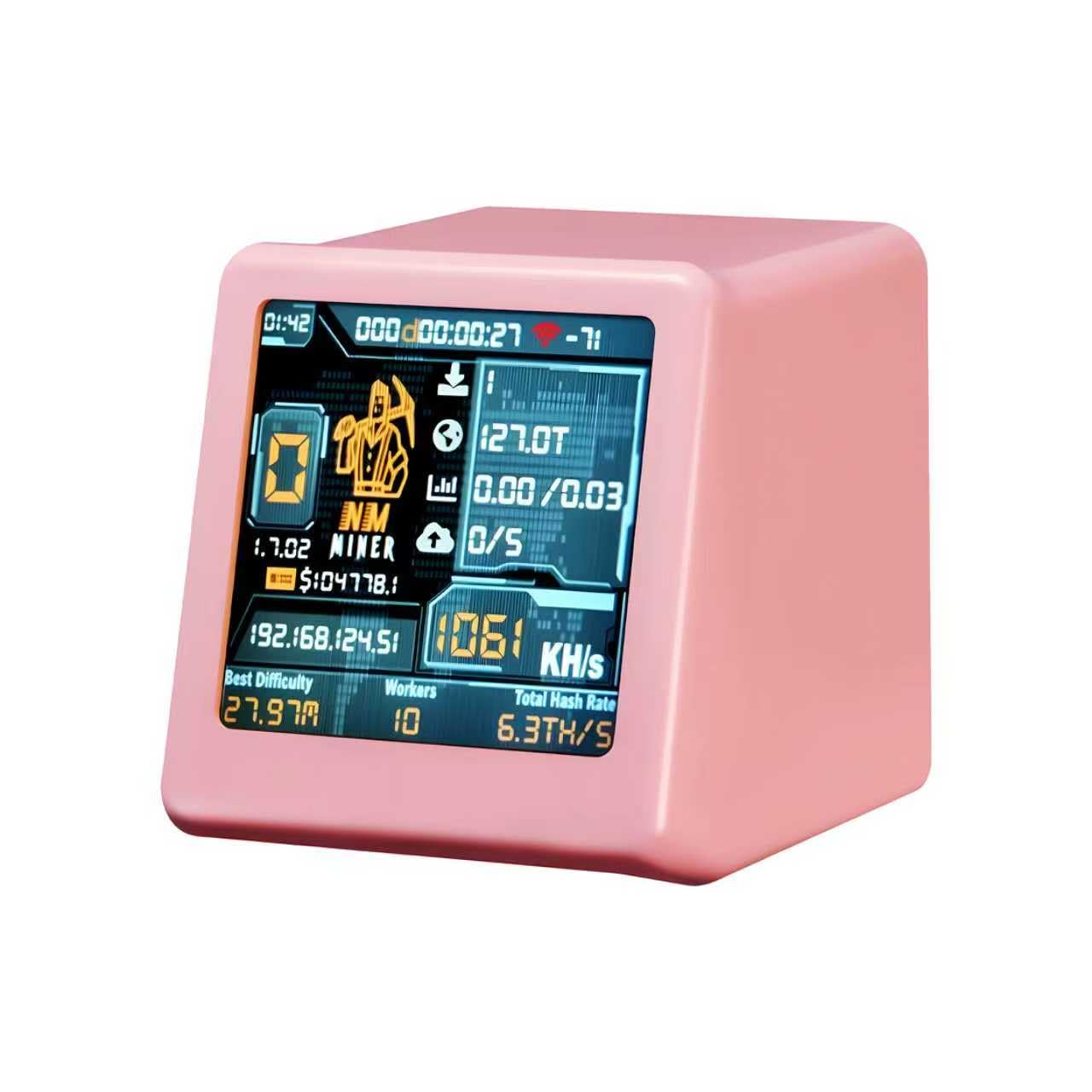 Heltec NM-TV 154 - ESP32 TFT Bitcoin Solo Lottery Miner 1.54 inch Smart Gift Small TV Desktop Clock 1060 KH/s Hashrate, 2000% Win Boost, WiFi/BLE, No PC Needed (Pink)
