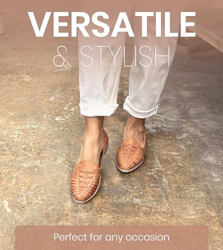 Image of Macarena Collection Leather Sandals for Women | Handmade Mexican Huarache | Woven Slip-On Shoes with Cushioned Insole | Artisan Crafted Genuine Leather