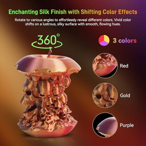 Image of FLASHFORGE Silk Tri-Color PLA Filament 1.75mm, Coextrusion Gold Red Purple Triple Color Rainbow 3D Printer Filament, Enchanting Silk Finish with 360 Multicolor Shifting Color Effect