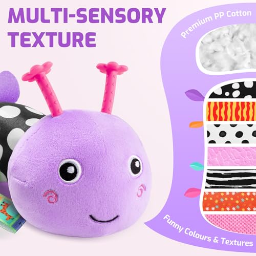 Image of Sumobaby Baby Toys 0-6 6-12 Months, Music Caterpillar Plush Toy with Baby Mirror, Pull String&Crinkle Rattle,Infant Teething Toys,Tummy Time for 0-3-6-12 Month Boys Girls Newborn Gifts (Purple-Leaf)