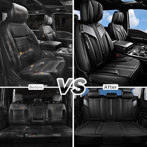Image of CAR PASS Nappa Leather Seat Covers for Cars, Luxury Waterproof Seat Covers Full Set, 5 Seats Universal Car Seat Protectors, Breathable Car Seat Covers Fit for Most Cars SUV Truck Sedan Automotive