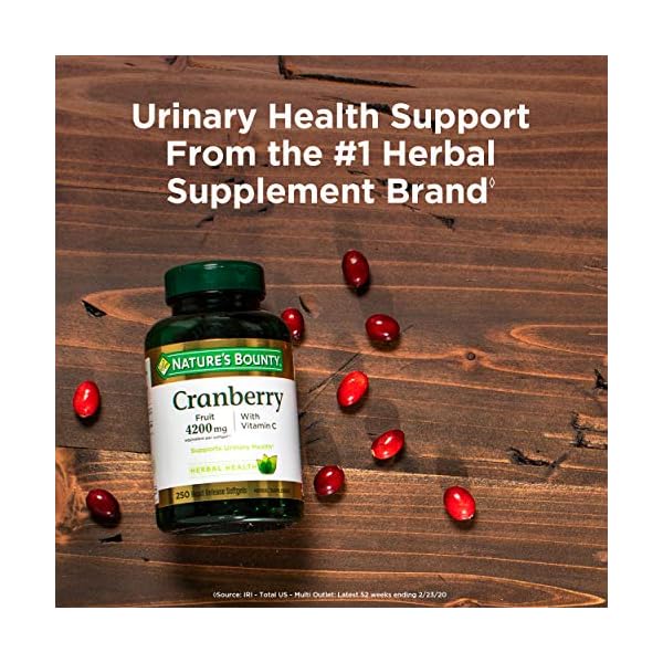 Nature's Bounty Cranberry 4200mg With Vitamin C, Urinary Health & Immune Support, Cranberry Concentrate, 250 Rapid Release Softgels