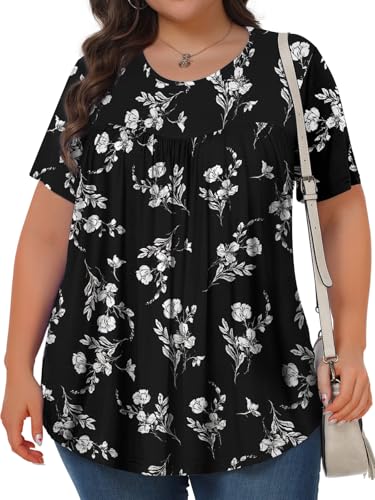 Image of Tencede Womens Plus Size Tops Tunic Short Sleeve Crew Neck Shirts Casual Soft Blouse 1X-5X