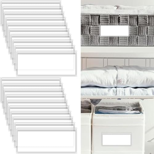 Lot de 30 porte-étiquettes autocollantes avec carte vierge de 3 x 1,3 pouces - Avec étiquettes nominatives pour étagères, boîtes aux lettres, dossiers, tiroirs