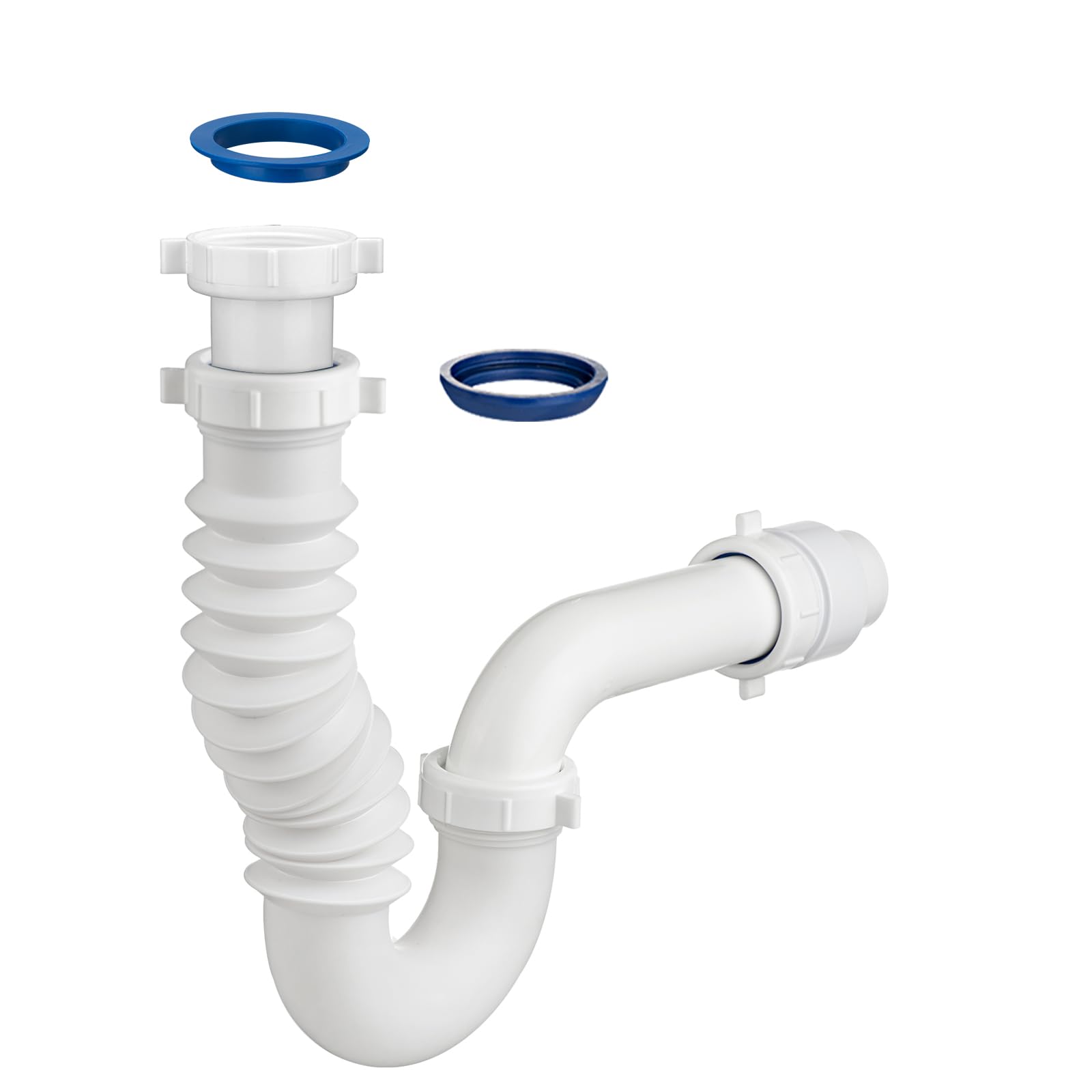 Photo 1 of (1 Pack) Yariwiz White P Trap 1-1/2 Inch for Bathroom Kitchen Sink Drain Pipe Tubular Kit with Adjustable J-Bend, Tailpiece, Threaded Adapter and Blue TPE Washer KSD-008W