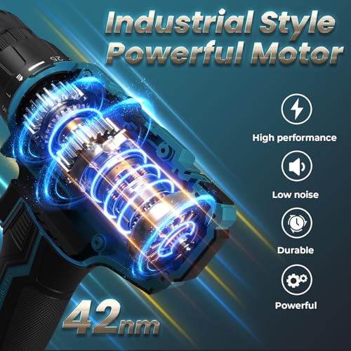 Accuschroevendraaier met 2x 2000mAh accu's, Accuboormachine 20 V zeegroen 42Nm Max, accuboormachine met 2 snelheden, compatibel met Makita accu, 25+1 koppelniveaus, 10mm boorhouder, LED-lampje - Afbeelding 5