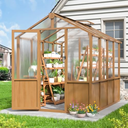 AirWire 6x8 FT Wooden Walk-in Heavy Duty Greenhouse for Outdoors
