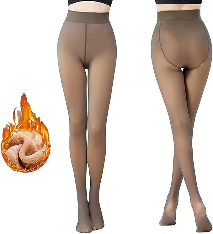 WKLOUYHE Girl’s Fake Translucent Warm Fleece Lined Tights Leggings Thermal Pantyhose Opaque High Waist Winter Sheer Tight for Women Winter Wear Color Black_Pack Of 1