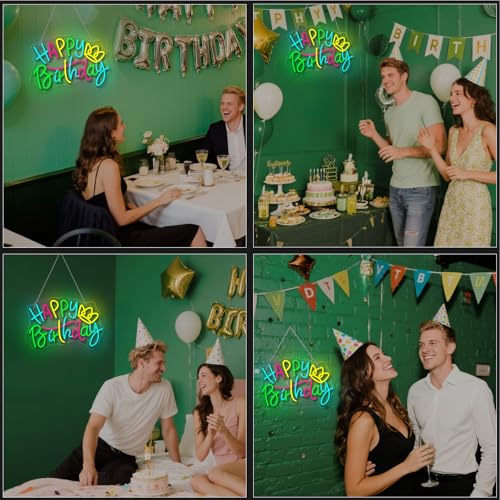 Image of WLHOPE Happy Birthday Neon Sign Led Lights for Party Wall Decor Transparent Acrylic Board Light Signs for Club Children Friends Gift Decoration