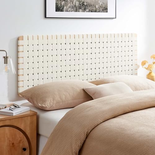 Modway Sparta Vegan Leather Weave Queen Headboard in Natural Beige, Faux Leather Queen Headboard...