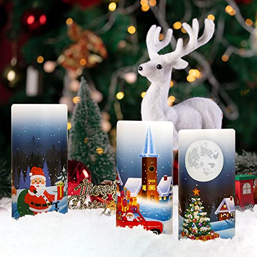 Yurozac Christmas Flameless Candles With 6H Timer, Flickering Battery Operated Real Wax Electric Led Pillar Candles For Xmas Decoration Santa Claus Decal Set Of 3, D3 X H6 #TOP5