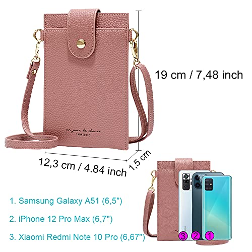 Aeeque Women’s Mobile Phone Shoulder Bag, Mobile Phone Bag for Hanging, Leather, Universal Crossbody Phone Bag, Small Shoulder Bag, Purse with Card Slots, B pink