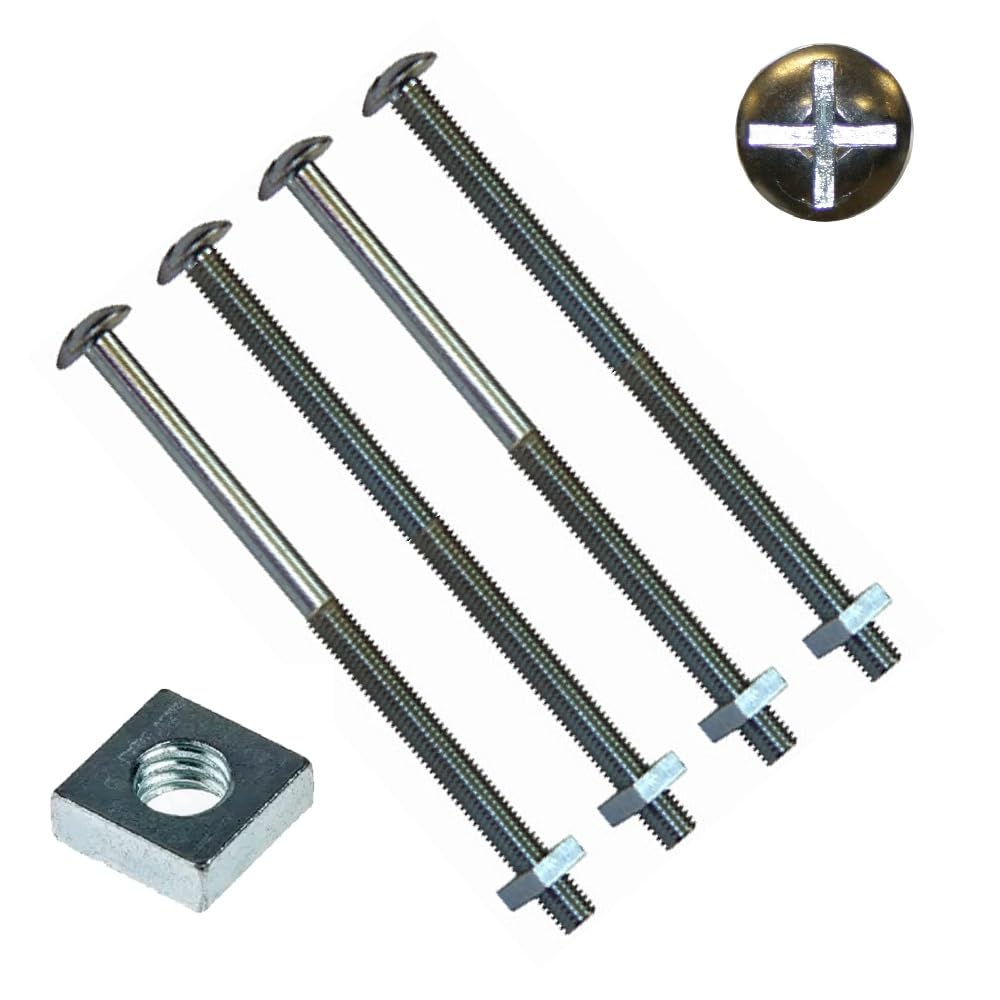 TERFยฎ M10 X 240mm Roofing Bolt with Square Nut M10 (10mm) X 240mm Cross Slotted Mushroom Dome Head with Square Nut - Pack of 4