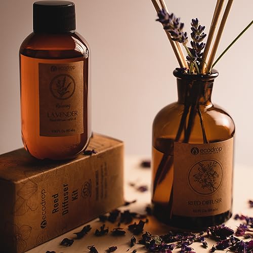 Ecodrop-Lavender-Reed-Diffuser-Set-100ml-Relaxing-Calm-Scented-Aromatherapy-Fragrance-Oil-a-Glass-Bottle-6-Wooden-Reed-Sticks-Set-Home-Spa-Gift-for-Living-Room-Bathroom-Bedroom-Aroma