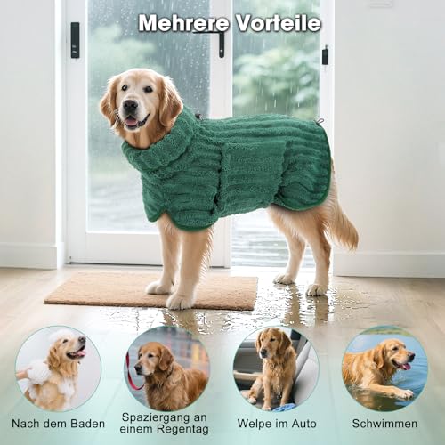 Woiil Hundebademantel aus Mikrofaser, Ultra Saugfähiger Bademantel Hund, Mit Klettverschluss Und Verstellbarem Gummizug, Maschinenwaschbar, Geeignet Für Große, Mittlere Und Kleine Hunde, Grün(XL)