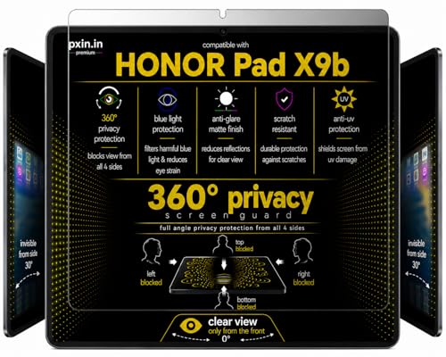 Image of Pxin 360 Pro Privacy Screen guard compatible with Honor Pad X9b | Anti Glare | Anti UV | Anti Blue | Anti Reflection | Privacy Filter | Unbreakable Build