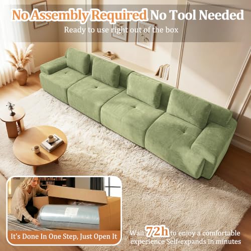 Image of 159 inch Oversized Boneless Couch, Comfort Cloud Sectional Couches for Living Room, Modular Sofa High Back & Extra Deep Seat, No Assembly, Soft Chenille Fabric (Olive Green, 159 inch-（4+0）)