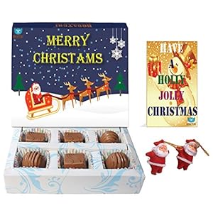 BOGATCHI Christmas Gifts, Merry Christmas Chocolates, Premium Xmas Gift Box, 6 Pieces, Free Xmas Santa Toy and Free Merry Christmas Greetings Card