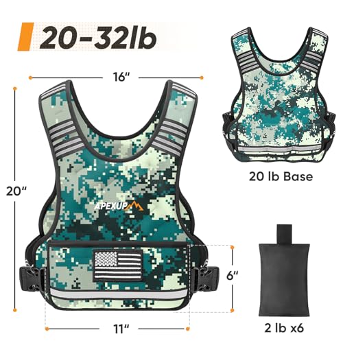 Image of APEXUP Adjustable Weighted Vest, 4-10lb /12-18lb /20-32lb Vest with 6 Ironsand Weights and Large Pocket, Weight Vest for Men Women Strength Training, Running, Walking