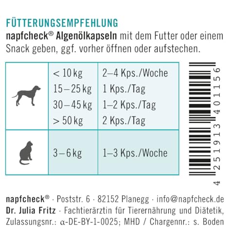 napfcheck Algenölkapseln – Omega 3 für Hunde und Katzen - 80 Kapseln